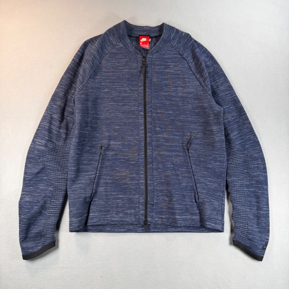 Y2K Nike Tech Knit Bomber Jacket Mens Medium Blue Vintage